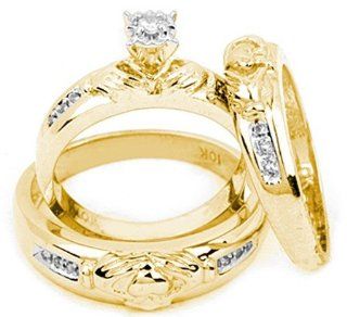 His and Her Wedding Ring set DIAMOND TRIO SET 10KT Yellow Gold Jewelry