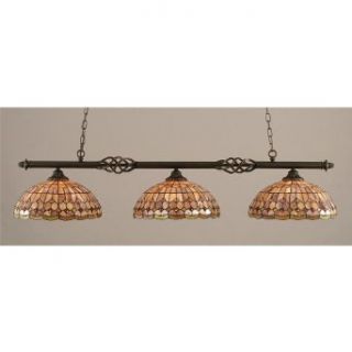 Toltec Lighting 863 DG 988 Elegante   Three Light Billiard, Dark Granite Finish with Rosetta Tiffany Glass   Ceiling Pendant Fixtures  