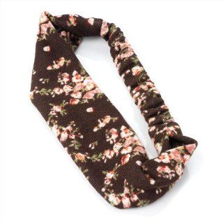 Brown Floral Print Design Soft Fabric Headwrap Headband Hair Band: Jewelry