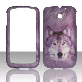 2D Snow Wolf Huawei Ascend II 2 M865 / Prism Cricket, U.S. Cellular, T Mobile Hard Case Snap on Rubberized Touch Case Cover Faceplates Cell Phones & Accessories