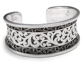 Sterling Silver Thin Cutout and Granulated Cuff Bracelet by Lois Hill: Jewelry