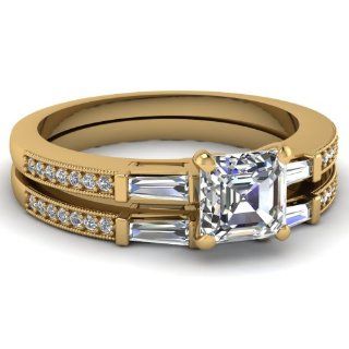 .90 Ct Asscher Cut Diamond Trinity Engagement Wedding Rings Set VS2 GIA Certified # 1156412191: Fascinating Diamonds: Jewelry