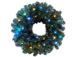 24" Pre Lit Battery Operated LED Lighted Christmas Wreath   Multi Blue Lights  