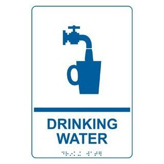 ADA Drinking Water Braille Sign RRE 890 BLUonWHT Amenities / Services : Business And Store Signs : Office Products