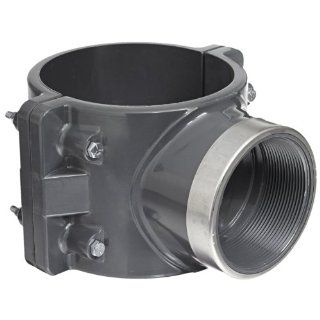 Spears 867 SR Series PVC Clamp On Saddle with EPDM O Ring, Zink Bolt, Stainless Steel Reinforced Outlet, Schedule 80, 2" IPS OD x 1/2" NPT Female Industrial Pipe Fittings