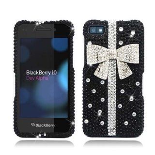 Aimo Wireless BB10PC3D868 3D Premium Stylish Diamond Bling Case for BlackBerry Z10   Retail Packaging   White Black Bow Tie Cell Phones & Accessories