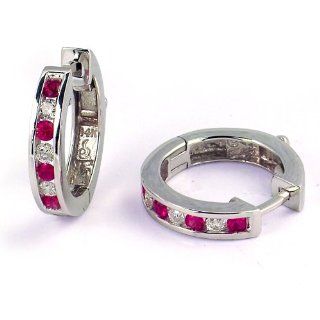 1/2 Carat Channel Set Diamond & Ruby Earrings in White Gold (with Safety Lock) SecureHoop Jewelry