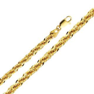 14k Yellow Gold 4.0mm Fancy Rope Chain with Lobster Claw Clasp (20" 22" 24")   22" Inches: The World Jewelry Center: Jewelry