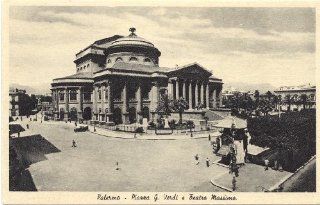 1930s Vintage Postcard Piazza Giuseppi Verdi and Teatro Massimo Palermo Italy 