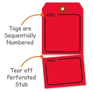 Blank   Red Numbered Tag, Blank Cardstock Tag with Numbered Stub, 100 Tags / Pack, 2.875" x 5.75" : Blank Labeling Tags : Office Products