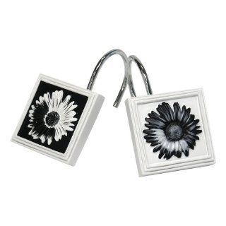 Exposed Floral Resin Shower Hooks, Black/White   Shower Curtain Decorative Hooks