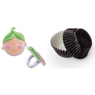 Dress My Cupcake B 902SET STD FOIL BLK Standard Black Foil Liners/Green Baby Shower Peas in a Pod Face Ring Topper, Case of 72 Kitchen & Dining