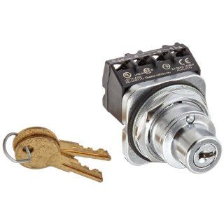 Siemens 52SC6CVA1 Heavy Duty Key Operated Selector Switch Unit, Water and Oil Tight, 3 Positions, Momentary Spring Return From Left and Right Operation, Key Removable In All Positions, C Cam, 1NO + 1NC Contact Blocks: Electronic Component Key Operated Swit