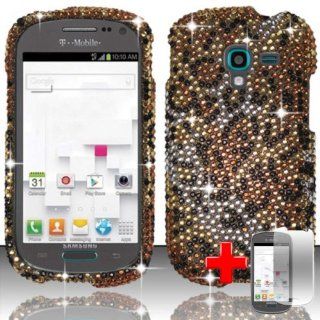 Samsung Galaxy Exhibit T599 (T Mobile) 2 Piece Snap On Rhinestone/Diamond/Bling Plastic Case Cover, Gold/Silver/Black Cheetah Spot Pattern Cover + LCD Clear Screen Saver Protector: Cell Phones & Accessories