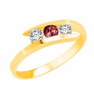 DivaDiamonds GLDGD050Y8:10K Yellow Gold Round 3 Stone Channel Set Garnet and Diamond Ring (0.50 ctw)   Size 8: Diva Diamonds: Everything Else