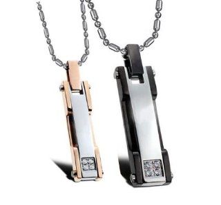 Post Modern Stainless Steel Couples Necklace Pendant Dog Tag Style Set 22" Chains Engravable: Jewelry