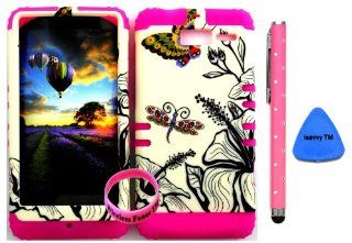 Bumper Case for Motorola Droid Razr M (XT907, 4G LTE, Verizon) Protector Case Butterfly Dragonfly on Light Yellow on Pink Snap on + Pink Silicone Hybrid Cover (Stylus Pen, Pry Tool & Wireless Fones' Wristband included): Cell Phones & Accessorie