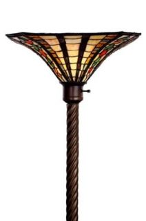 Tiffany Style Golden Amber Torchiere, Large Red, Orange & Green   Torchiere Lamps  