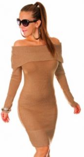 Glamour Empire Womens Long Sleeve Bardot Knit Dress Jumper Sweater Tunic 909 (US 6/8, Cappuccino)