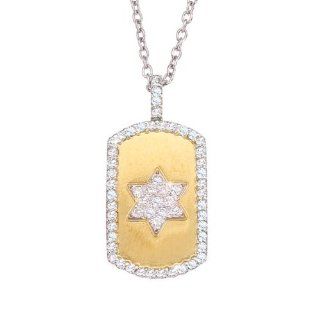 Unique bling 14k two tone gold with White diamonds Jewish Star Of David dog tag pendant necklace: Jewelry