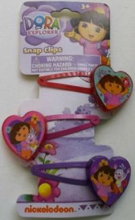 Dora Large Hearts   Hair Snap Clips (3): Clothing