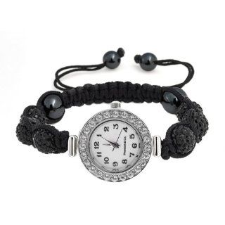 10 Carat Black Cz Crystal Total Weight Shamballa Quartz Watch. Adjustable Band: Jewelry