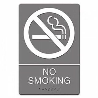 ADA Sign, No Smoking Symbol w/Tactile Graphic, Molded Plastic, 6 x 9, Gray: Home Improvement