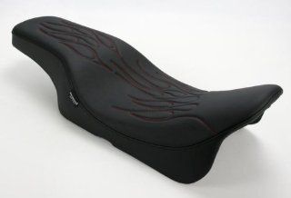 Drag Specialties Spoon Style Seat   Red Flame Stitching 0801 0446: Automotive