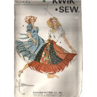 Kwik Sew 914 Square Dance Dress Sewing Pattern, with Attached Circle Gored Skirt with Hem Flounce Eyelet Laced or Self Belts, and Sweetheart Neckline Bodice with Puffed Ruffle Sleeves.: kwik sew patterns: Books