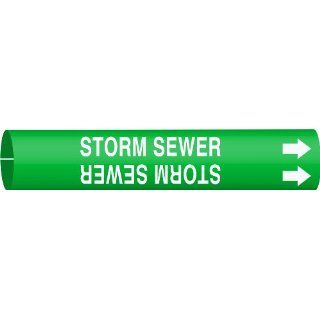 Brady 4133 F Brady Strap On Pipe Marker, B 915, White On Green Printed Plastic Sheet, Legend "Storm Sewer" Industrial Pipe Markers