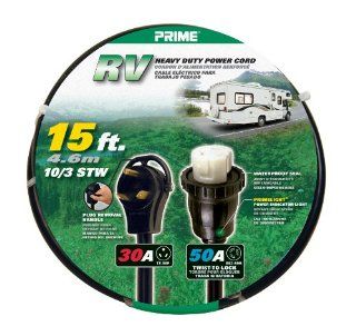 Prime RV3050T915 RV Power Cord, 15 ft.30 Amp right angle plug with handle and 50 Amp Twist to Lock Connector   Electrical Wires  