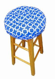 Round Indoor / Outdoor Barstool Cover with Padded Cushion and Drawstring Yoke   Hockley Geometric Pattern   Latex Foam Fill Bar Stool Pad   Fade Resistant, Mildew Resistant (Blue, 13" Round)   Chair Pads