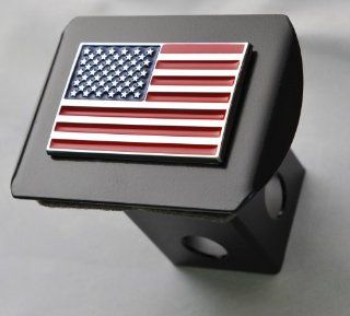 USA US American Flag 3d Chrome Emblem on Black Trailer Metal Hitch Cover Fits 2" Receivers: Automotive
