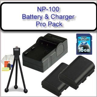 Casio NP100 (2200 mAh) Battery Pack & Charger Kit Includes   2 Replacement NP 100 Batteries, Rapid External Charger, Table Top Tripod, Cleaning Kit, LCD Screen Protectors, 16 GB Class 10 SDHC Memory Card  Digital Camera Batteries  Camera & Photo