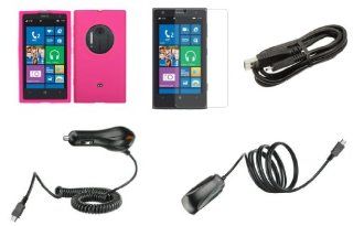 Nokia Lumia 1020   Accessory Kit   Hot Pink Silicone Gel Cover + Atom LED Keychain Light + Screen Protector + Wall Charger + Car Charger + Micro USB Cable: Cell Phones & Accessories