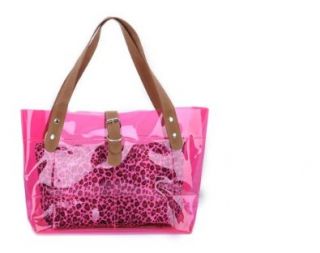 Anna&zero New Waterproof Women Lady's Leopard Grain Transparent Jelley Beach Bag Handbags Clutch Bags hot pink one: Shoes