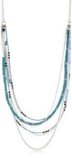 Kenneth Cole New York "Urban Seychelle" Turquoise Color and Brown Bead Multi Chain Long Necklace: Jewelry