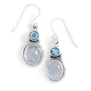 Sterling Silver Faceted Blue Topaz/Moonstone Earrings: West Coast Jewelry: Jewelry