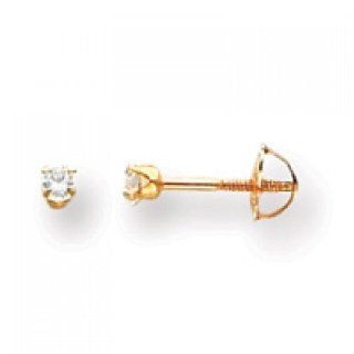 14kt Yellow Gold White Round Shape Cubic Zirconia Earrings   Screw Backs: GEMaffair Jewelry