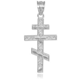 925 Sterling Silver Russian Orthodox Cross Pendant: Jewelry