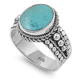 925 Sterling Silver Ring with Genuine Turquoise Stone  Unisex Ring   Size 9: Jewelry
