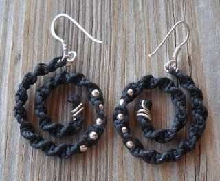 Handmade Black Wax String Knitted 925 Sterling Silver Spiral Dangle Earrings Black Wax String Alpaca Non Tarnish Silver Wire 925 Sterling Silver Earwires, seed Beads 2.6cm Diameter Brand New : Wedding Ceremony Accessories : Everything Else