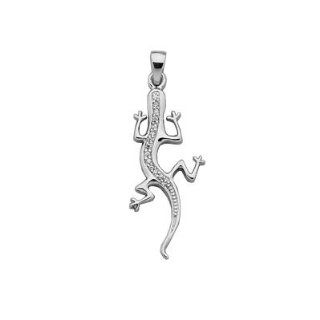 So Chic Jewels   Sterling Silver Clear Cubic Zirconia Salamander Lizard Reptile Pendant: So Chic Jewels: Jewelry