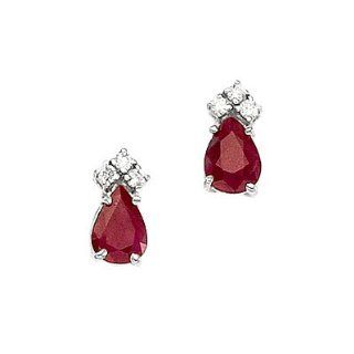 14K White Gold Pear Ruby and Diamond Earrings: Vishal Jewelry: Jewelry