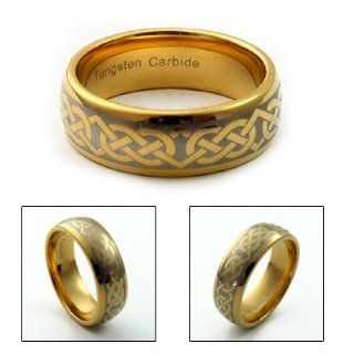 8mm Men's Tungsten Carbide Celtic Knot Ring Gold Tone: Jewelry