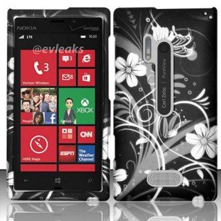 Hard Cover Rubberized Plastic White Flowers Snap On Case For Nokia Lumia 928 (StopAndAccessorize): Cell Phones & Accessories