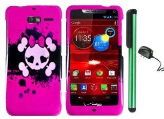Pink Black Heart Love Eye Cute Skull Premium Design Protector Hard Cover Case for Motorola DROID RAZR M XT907 (Verizon) + Luxmo Brand Travel (Wall) Charger + Combination 1 of New Metal Stylus Touch Screen Pen Cell Phones & Accessories