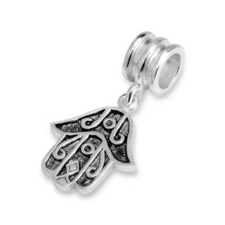 925 Sterling Silver Hand of God Fatima Hamsa Charm Bead Compatible with Pandora Troll Biagi Chamilia Charm and All European Charm Bead Bracelets Jewelry