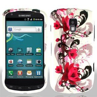 Samsung Galaxy S Aviator R930 R 930 White with Red Floral Flowers Black Vines Design Snap On Hard Protective Cover Case Cell Phone: Cell Phones & Accessories