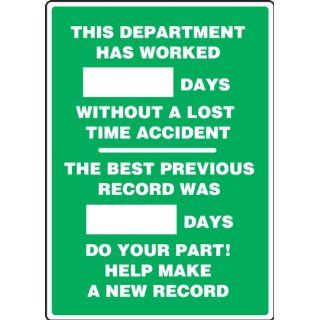 Accuform Signs MSR124PL Plastic Write A Day Scoreboard, "This Department Has Worked #### Days Without A Lost Time Accident   The Best Previous Record Was #### Days   Do Your Part!   Help Make A New Record, " 14" Width X 20" Height: Indu